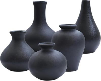Famanu - Keramische vazenset, kleine bloemenvazen, matte decoratie voor pampasgras, moderne vazen, boho-bloemenvazen, moderne wooncultuur (zwart)