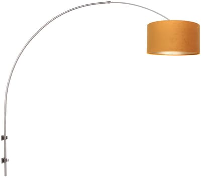Staalkleurige wandlamp Sparkled Light 8147ST van Steinhauer met goud velours kap, 145 cm hoogte, draaibaar, kantelbaar en uitschuifbaar, van metaal en textiel, modern klassiek ontwerp
