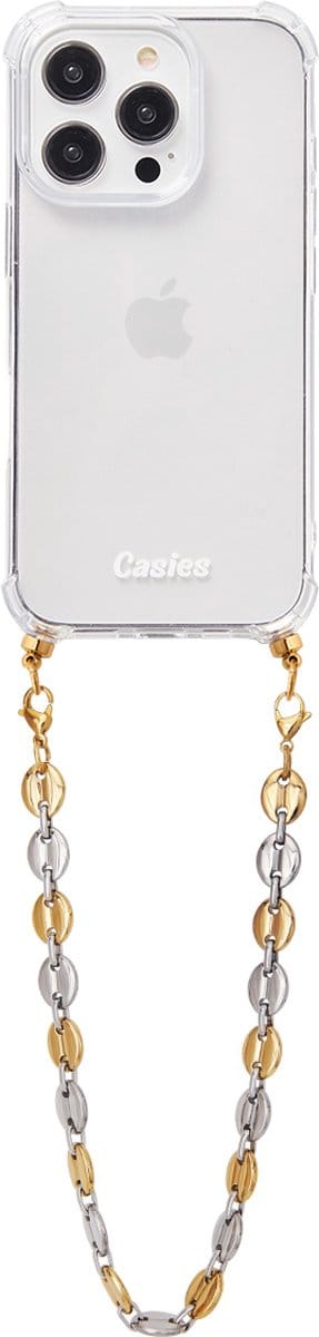 Casies hoesje geschikt voor Apple iPhone 11 met Eclipse koord - Gold Silver chunky cord - Short Size - RVS - Telefoonhoesje met gouden en zilveren schakels