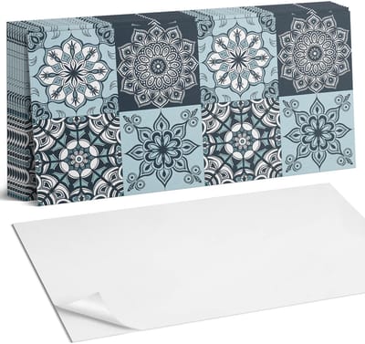 Coloray Plaktegels - Mandalapatronen in een raster Zelfklevende Wandtegels - 40 cm x 20 cm - Turkoois Plaktegels - 10 stuks - Rechthoek PVC Tegels - Plaktegels Badkamer - Vloertegels Zelfklevend - Vinyltegels Vloer Zelfklevend - Portugese Tegels