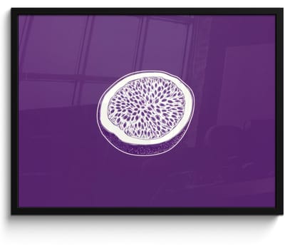 Poster in lijst - Fotolijst 70x50 cm - Posters - Passievrucht - Zaadjes - Paars - Minimalistisch - Posterlijst zwart - Decoratie - Wanddecoratie woonkamer - Muurdecoratie slaapkamer