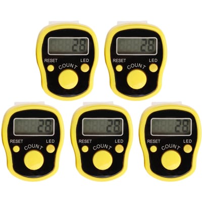 5 PCS Compteur de doigts Bouton de réinitialisation réglable Compteur manuel à 5 chiffres pour la prière Activités religieuses yellow