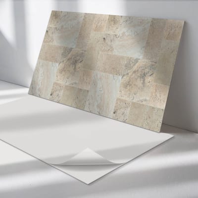Wallfluent Vinyl Wandpaneel - Steenmozaïekpatroon Zelfklevende Wandbekleding - 120 cm x 60 cm - Beige Vinyl Wandpaneel - 1 stuk - Rechthoekig Wandbekleding Vinyl - Texturen Wandpaneel - Wandpaneel PVC - Wandpaneel Keuken en Badkamer