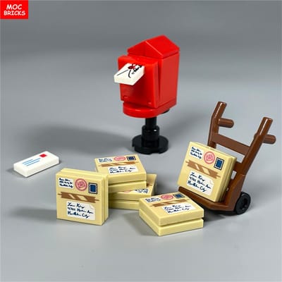 MOC Briques Rue de Ville Boîte aux Lettres Blocs de Construction Boîte aux Lettres Transport de Colis Facteur Carte Postale Imprimée Jouets pour Enfants Cadeaux