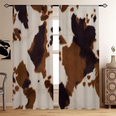 Koeprint Design Boerderijdier Westers Cowboy Raamgordijn Jaloezieën Perfect voor Woonkamer Kinderkamer Badkamer Keuken Deur Huisdecoratie W65X60H(cm)X2Pcs&Hook