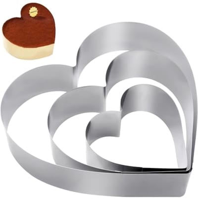Set of 3 Stainless Steel Cake Rings, Cake Rings, Heart Shape, for Baking Cakes, Pastries, Biscuits, Diameter 10/15/20 - ShopVlot