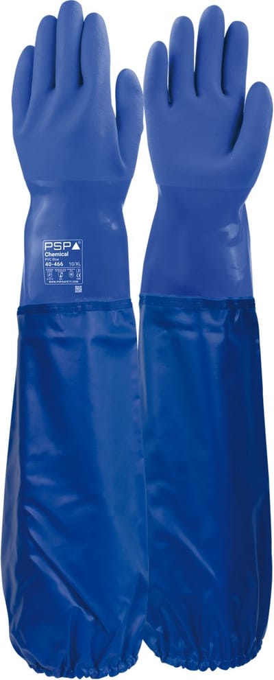 2 paar - Chemisch bestendige werkhandschoenen PSP 40-466 Chemical PVC Blue 66 cm, maat 09 / L