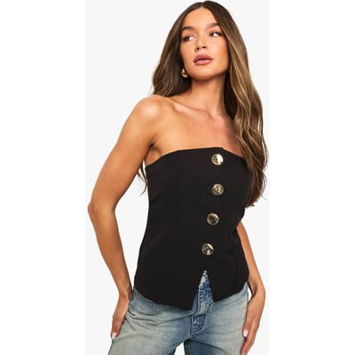 boohoo Dames Gouden knop bandeautop | Black | Maat: 6