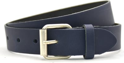 Leren kinderriem blauw 3 cm breed - Blauwe Kinder riem - Echt Leer - Maat: 75 - Totale lengte riem: 90cm