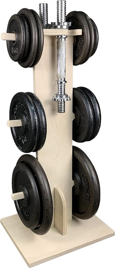 Halterbank Hout - Gewichtsplaten Houder - Home Gym Organiseren - Verschillende Hoogtes - 52.5 cm Hoog - Natuurlijk Hout