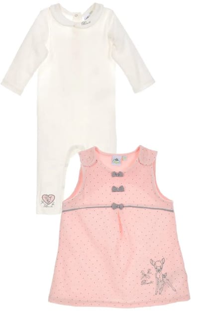 Disney Bambi - 2-delige set - lange romper+tuniek - off-white/roze - maat 80 (18 maanden)