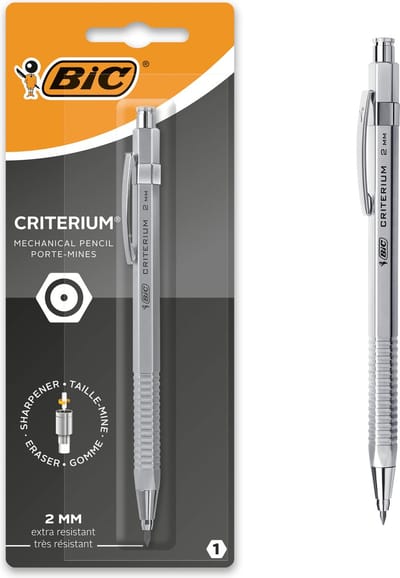 BIC Criterium - Vulpotlood - Met gum - HB Potlood 2 mm - Zilver - 1 Stuk