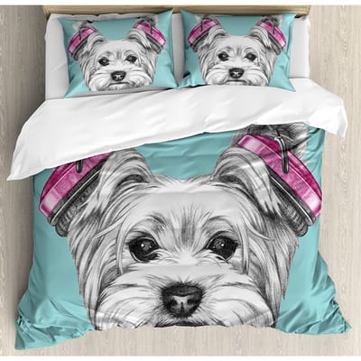 Hondenbeddengoed Set Voor Slaapkamer Bed Huis Meisje Chihuahua Schets Illustratie Met Tekst Fashio Dekbedovertrek Dekbedhoes En Kussensloop EU single(135x200cm)