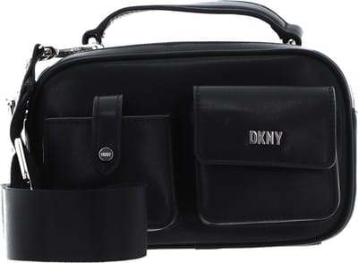 DKNY Leren Handtas Schoudertas Zyon Camera Bag Black / Silver Zwart