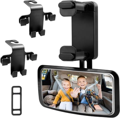 360° Draaibare Babyspiegel voor Auto met Duidelijk Zicht en 2 Auto Haakjes voor Kinderen en Baby's