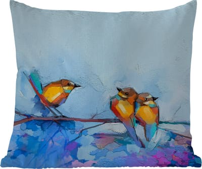 Sierkussen Buiten - Schilderij - Olieverf - Vogel - Tak - 60x60 cm - Weerbestendig