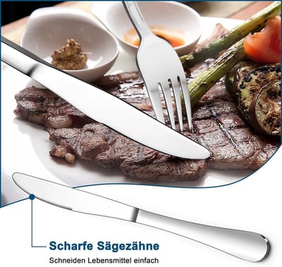 Set van 6 klassieke steakmessen voor perfect snijden van vlees, duurzaam en scherp