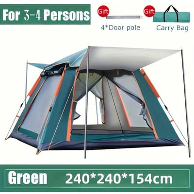 Tente de camping portable étanche - Installation facile, tissu Oxford durable, poteaux en alliage, fermeture à glissière - Vert foncé automatique multi-plage épaissie résistant à la pluie 240*240*154cm vert