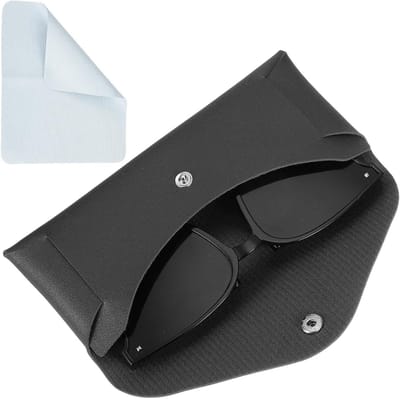 Leren brillenkoker - Bril etui - Veilig opbergen - Met knop sluiting - 17 cm lang - Zwart