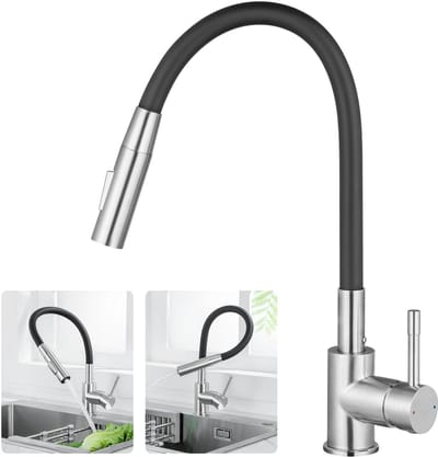 CECIPA max Keukenkraan - Flexibele Keukenkraan - 2 Waterafvoermodi - 360° Roterende Keukenmengkraan - Mengkraan - Flexibele Slang - Zwart + Zilver