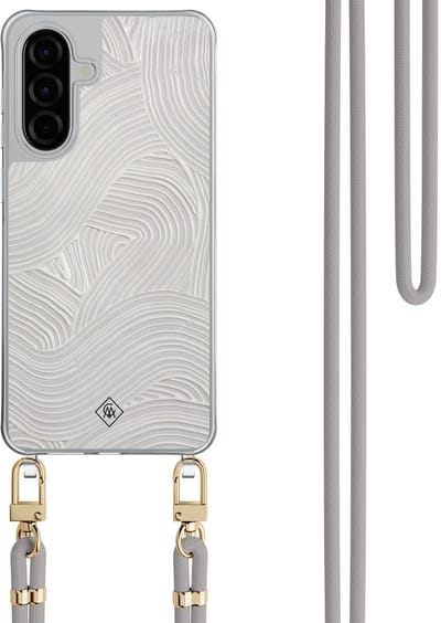 Casimoda® hoesje met grijs koord - Geschikt voor Samsung A56 - Abstract Waves - Afneembaar koord - TPU/polycarbonaat - Grijs
