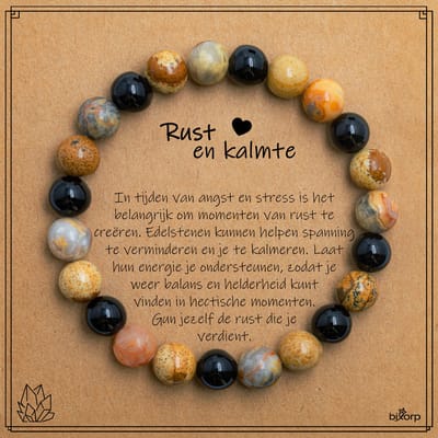 Bixorp Landschap Jaspis + Crazy Lace Agaat + Onyx Armband op Cadeau Kaartje - Rust en Kalmte - 8mm / 18cm Edelsteen Kralenarmband - Inclusief Cadeau Envelop