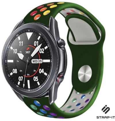 Strap-it Siliconen sport bandje - geschikt voor Samsung Galaxy Watch 3 45mm / Galaxy Watch 1 46mm / Gear S3 Classic & Frontier - legergroen/kleurrijk