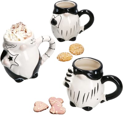 Set van 3 kabouterkoffiemokken, zwart en wit, verschillende ontwerpen - 23105387