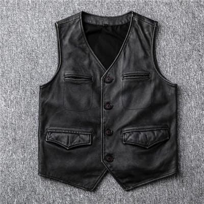Werkkleding Retro Ouderwets Koeienhuid Leer Echt Leer Vest Mannen Slim Lederen Jas Lederen Jas XXXXL black