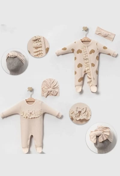 Dutchdreumes babyset Little Love maat 56/62 4 delige babyset boxpak haarband 100% katoen