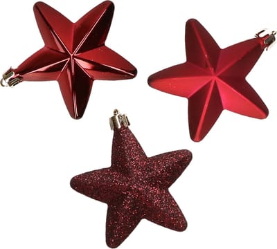 Decoris kersthanger sterren - 6x st - donkerrood - 7 cm - kunststof - kerstornamenten - kerstversiering