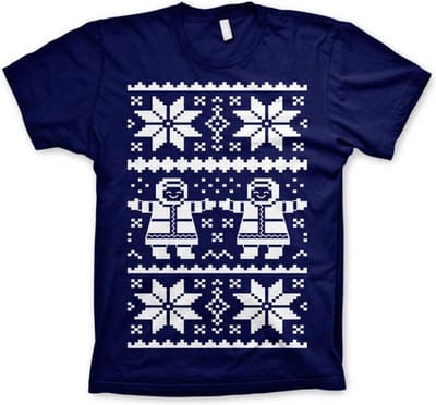 Heren Tshirt -S- Retro X-Mas Knit Pattern Blauw