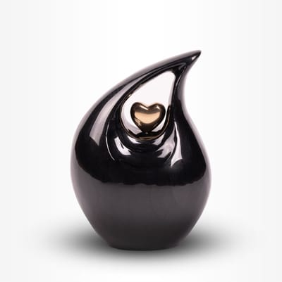 Teardrop Urn Middel 850 ml Zwart Goudkleurig - Urn voor Menselijke As - Crematie Urn voor As Volwassenen - Dieren Urn voor As Crematie - Urn Hond - Urn Kat