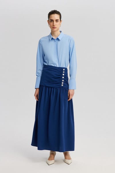 Touché Privé - Rok met linnen look ve knoopdetail - Marine - Dames