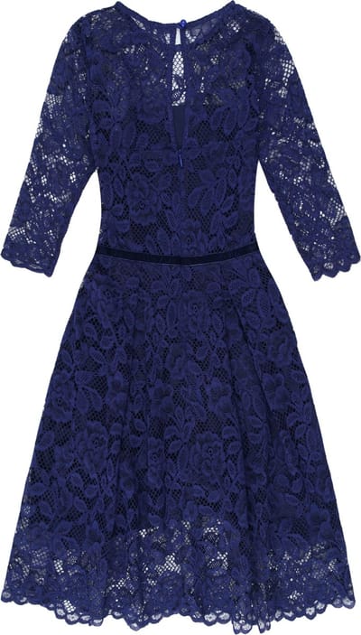 La V  bloemen kant jurk met een knop sluiting aan de achterkant Donkerblauw 170