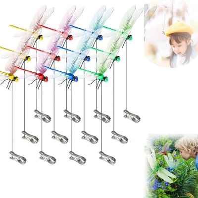 12 stuks - Nep-libellenklem | Fysieke muggenwerende middelen, libellenhoedklem, kunstmatige libellenpaalklemmen voor buiten, libellentuindecoratieklem, libellendecoratie voor tuinieren, realistische nep-tuindecoratie voor buiten