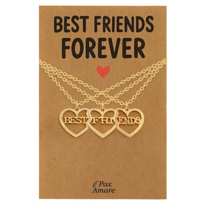 BFF Ketting voor 3 'Best Friends Forever' - 3 hartjes - Best Friends - Vriendschapsketting op Cadeau Kaartje - 45cm + 5cm verstelbaar - Goudkleurig - Best Friends Hanger - Pax Amare