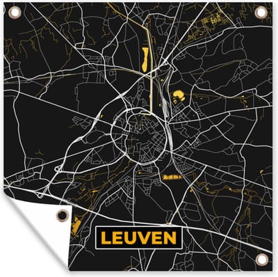 Tuin poster Leuven - Goud - Stadskaart - Plattegrond - Kaart - 200x200 cm - Tuindoek