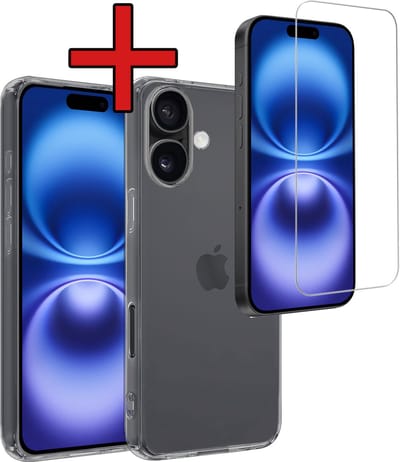 Hoesje - Met Screenprotector - Geschikt voor Apple iPhone 16 - Sterk & Shockproof - Telefoon Hoes - Back Cover - Siliconen Case - Telefoonhoes - Transparant