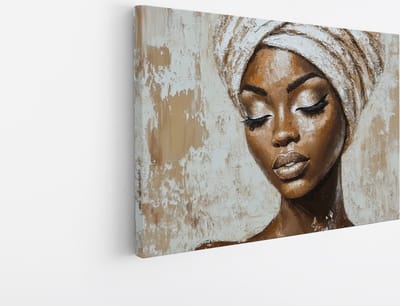 Saammp Canvas Schilderij - Abstract - Afrikaanse Vrouw - Beige - 30x20 - Foto op canvas - Wanddecoratie - Muurdecoratie Woonkamer - Slaapkamer decoratie - Canvas Print