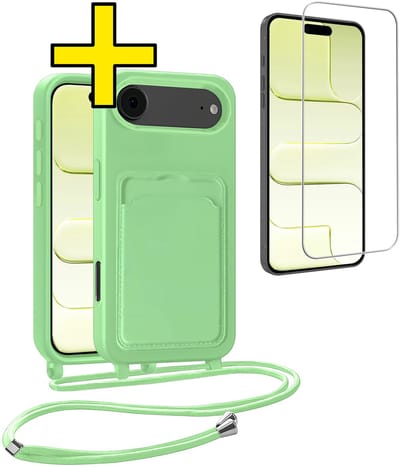 Hoesje Geschikt voor iPhone Air Telefoonhoesje Met Koord Case Pashouder Met Screenprotector Siliconen - Hoes Geschikt voor iPhone Air Hoesje Met Kaarthouder - Groen
