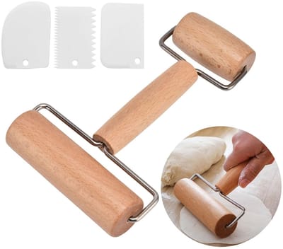 VT Goods - Deegroller - Houten deegroller set - Ideaal voor pizza en desserts - Bruin - Deegschrapers - Voor elke thuisbakker - 4-delige set