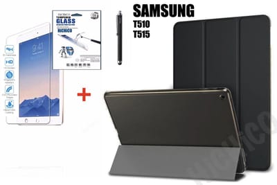Samsung Galaxy Tab A 10.1 (2019) SM-T510 SM-T515, HiCHiCO Tablet Hoes met Stylus Pen, draaistand Cover Tablet hoesje, Magnetische Stand Case Leather Flip Cover Tablet Case smart Cover Zwart + Tempered Glass screen protector