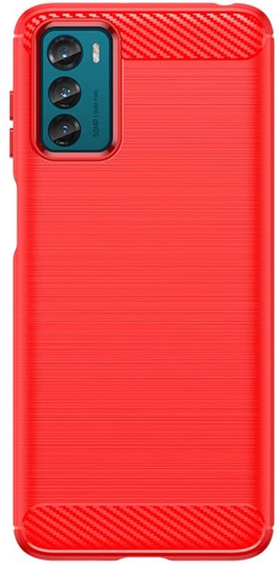 MobyDefend Hoesje - Geschikt voor Motorola Moto G42 - TPU Backcover - Geborstelde Metaal & Carbon-Look - Rood