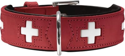 Halsband van biologisch leer voor honden, 65 cm, Rood/Zwart