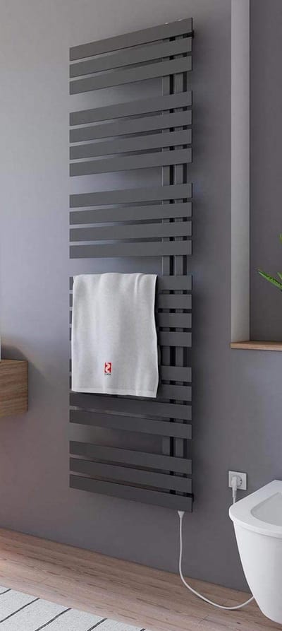Schulte BREDA - elektrische designradiator - 60x169cm - antraciet - handdoekdroger - aansluiting rechts continustroom - 900 Watt