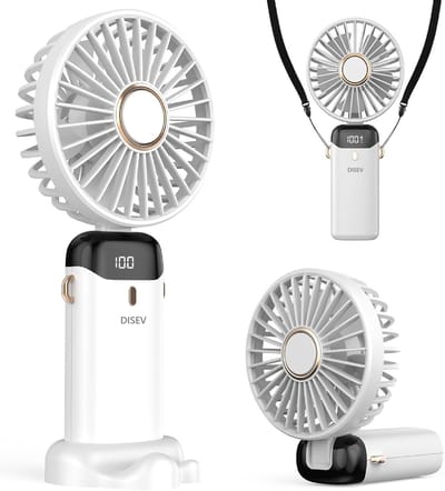 Handventilator - Mini Ventilator - Kleine USB-ventilator - Draagbare mini-ventilator - Oplaadbare batterij - 3600 mAh - Digitaal beeld - 5 Standen - Ventilator - Nek Ventilator usb oplaadbaar - Opvouwbaar met Display - Wit