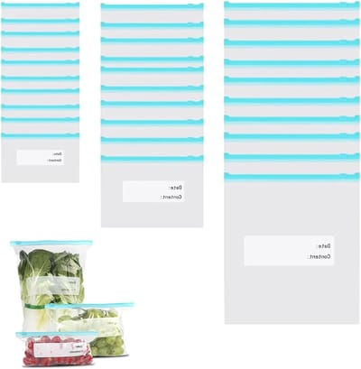 Dailygoods - herbruikbare diepvrieszakken ritsset 60 stuks - grote, middelgrote en kleine maten - ritszakken voor groenten, melk en meer - BPA-vrij - gemakkelijk schoon te maken - 100% lekvrij