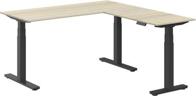 Elektrisch verstelbare zit-sta hoek opstelling Teez breed 180CM diep 160CM bladkleur Logan eiken framekleur Aluminium (RAL9006) | NEN-EN527|TÜV Rheinland | Links