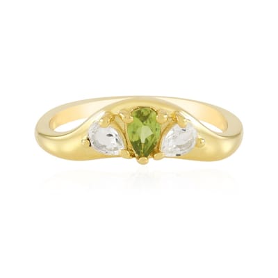 Cavill - Elegante Zilveren Ring - 925 Sterling Zilver Verguld - Vesuvianiet Peervorm 0,231 ct - Witte Topaas 0,367 ct - Italiaanse Vesuvianiet Ring